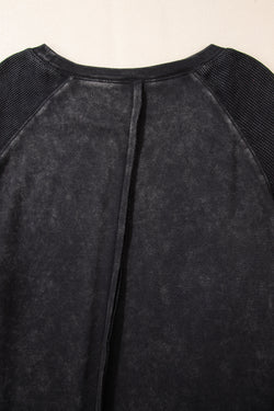 Black Sweatshirt with Raglan and Patchwork sleeves *