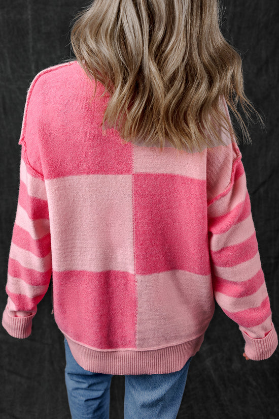 Large pink sweater for a low -low striped color block