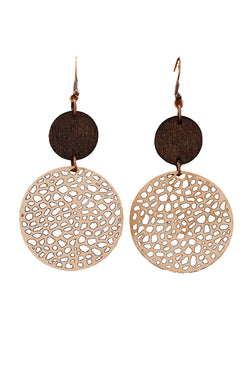 Boucles d'oreilles pendantes rondes en bois ajourées kaki