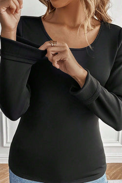 Unique black thermal high with cleared neckline, slim cut