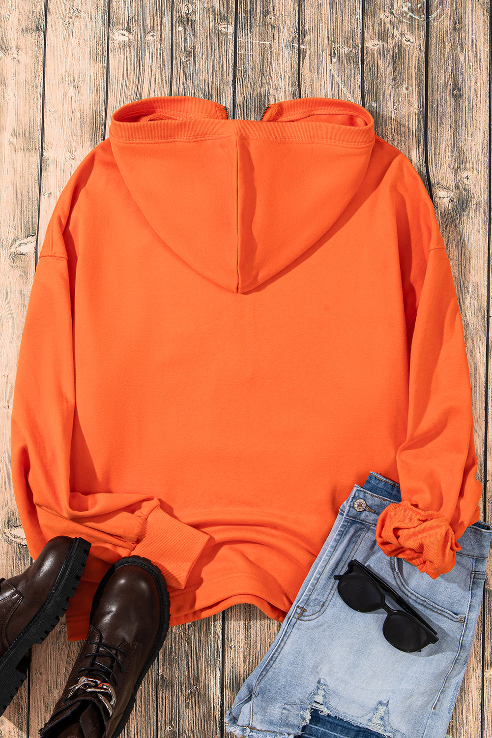 Orange massiver Känguroo -Tasche halb Reißverschluss übergroßer Hoodie