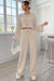 Khaki Ribbed Knit Bell Sleeve Crop Top and Drawstring Pants Set