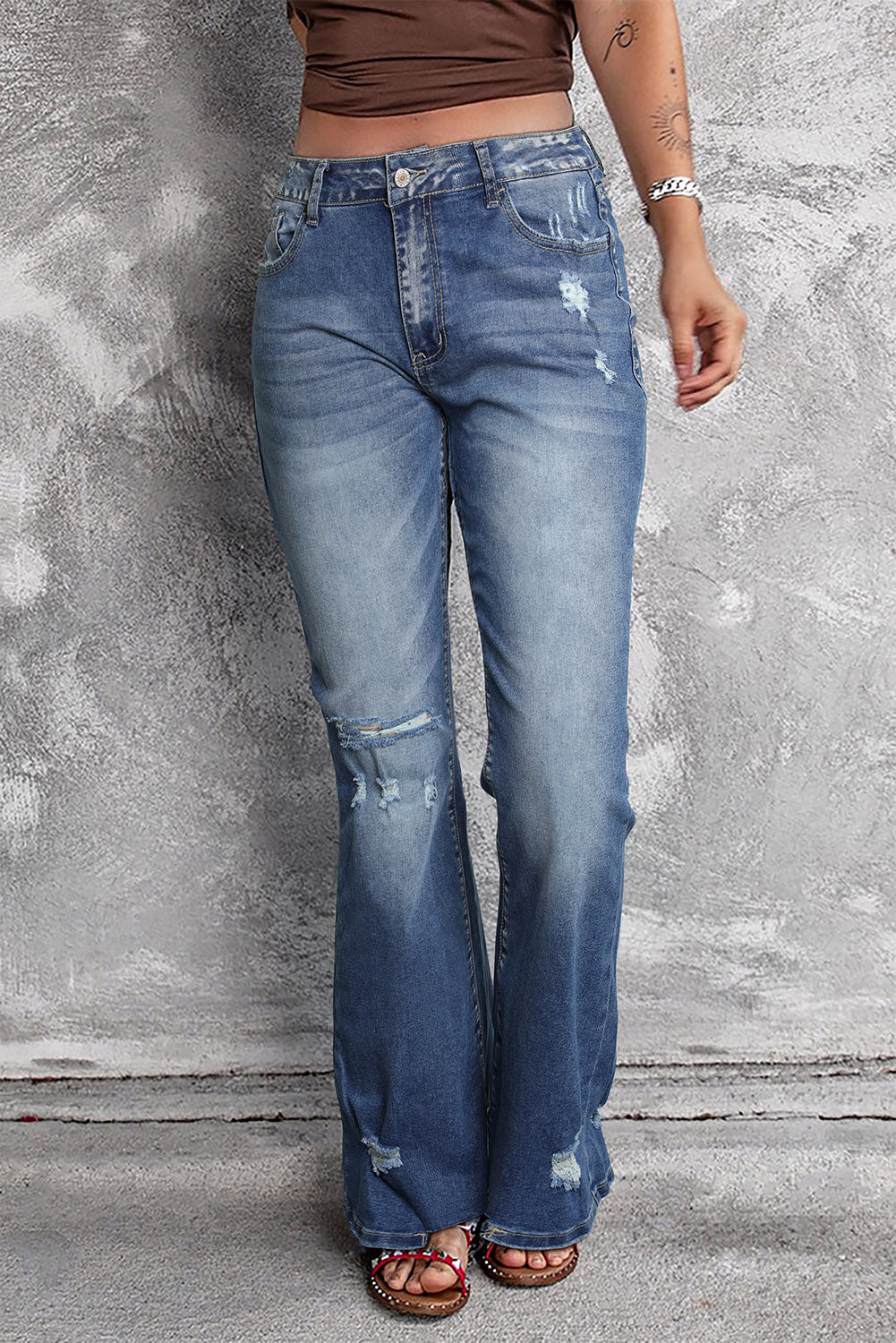 Jeans de bengala angustiados azules