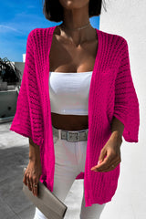 Cardigan en tricot à manches bracelet ajouré rose-A WOMAN WE LOVE