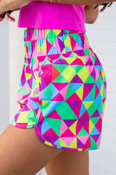 Multicolor Geometric High Waisted Sports Shorts