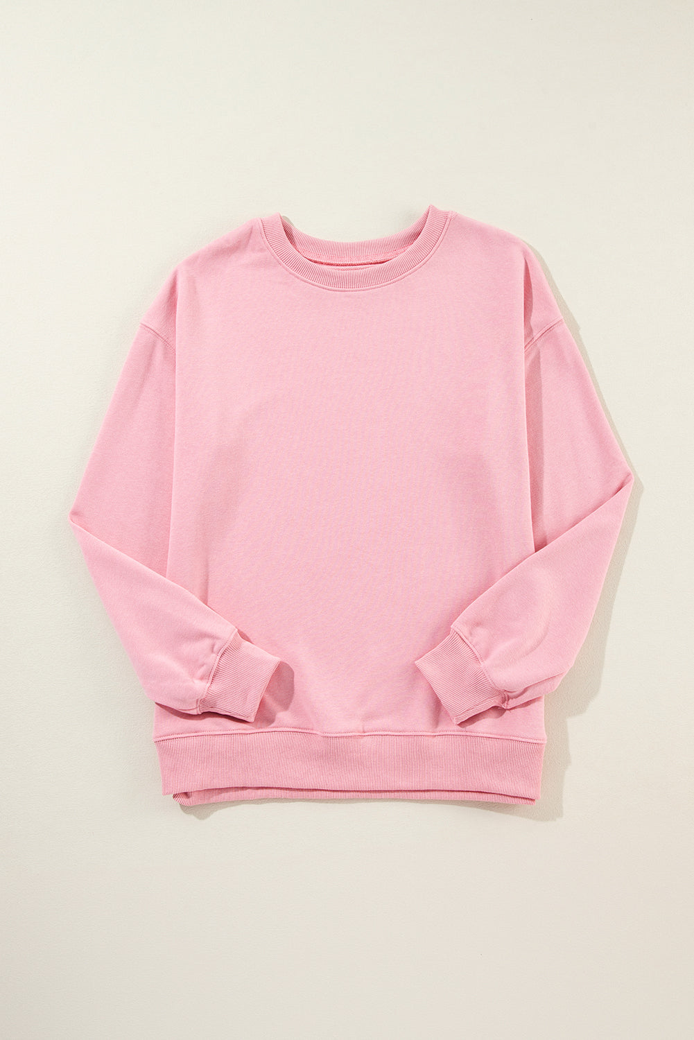 Pink Solid Classic Crewneck Pullover Sweatshirt