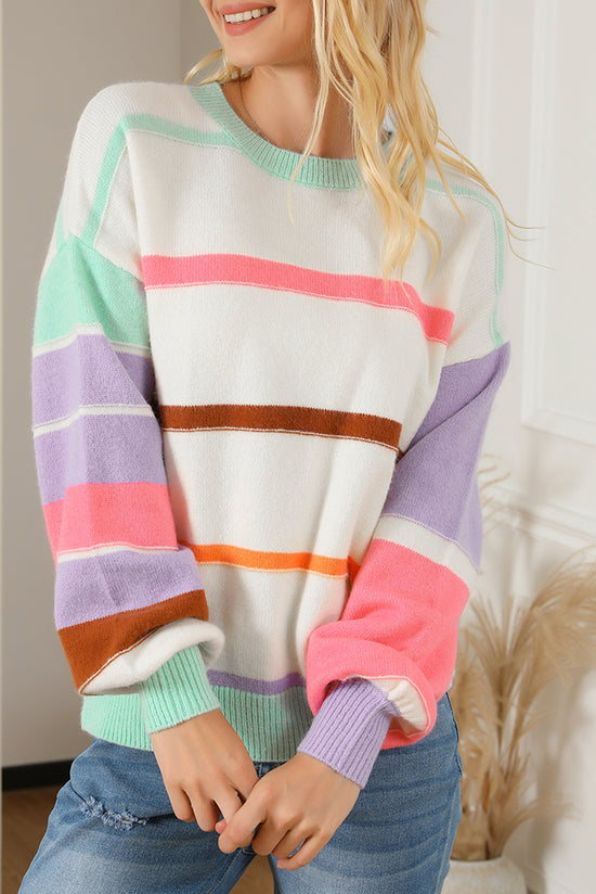 Multicolored striped drop shoulder sweater