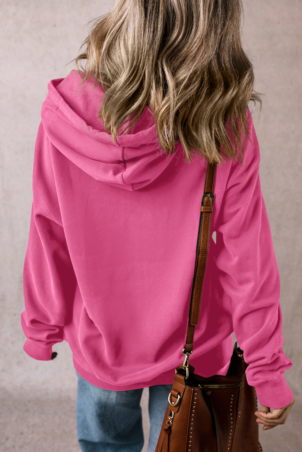 Bonbon Solid Kangaroo Pocket Drawstring Loose Fit Hoodie