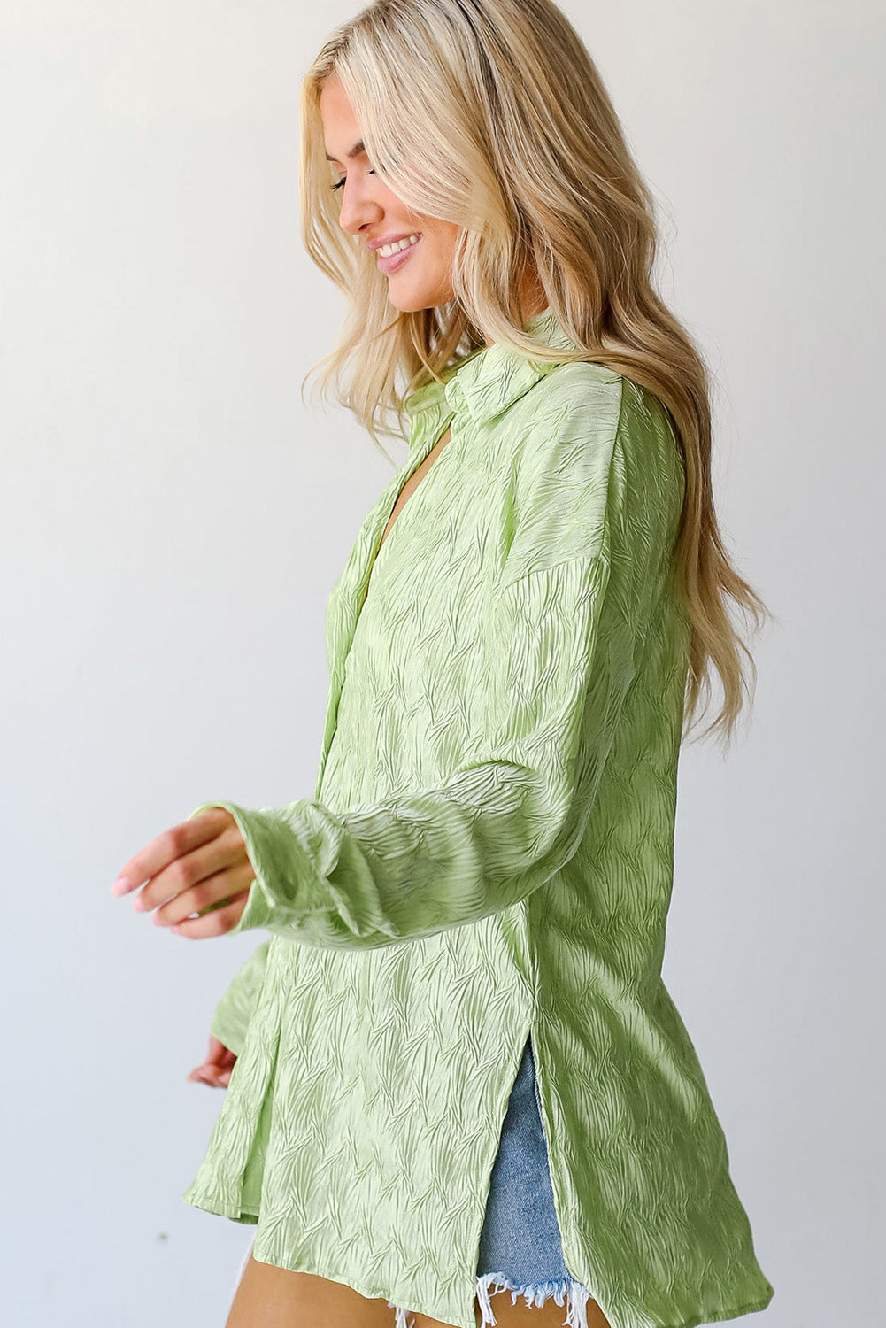 Laurel Green strukturierte Seite Split Casual Shirt