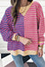 Pink Striped Oversized Sweatshirt Casual Stripe Color Block Drop Shoulder Sweatshirt