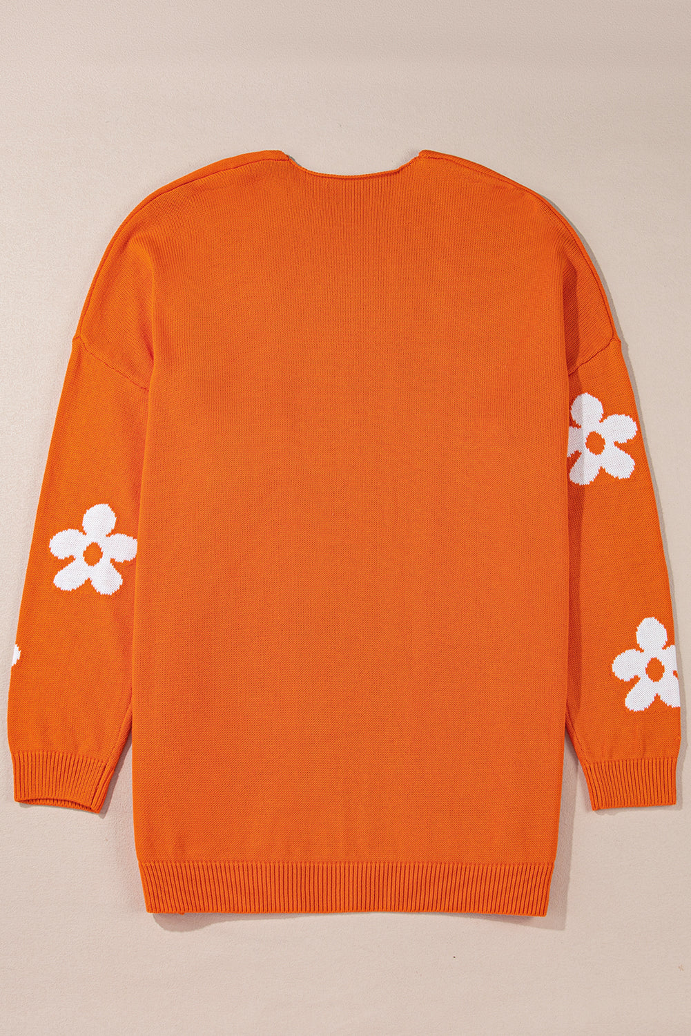 Cardigan à Epaules Tombantes à Motif de Fleurs Orange Grande Taille