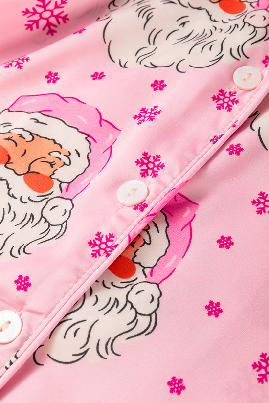 Ensemble pyjama de Noël avec chemise à manches longues et flocon de neige du Père Noël rose