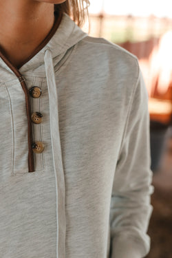 Beige Henley Hoodie with Kangaroo Pocket and Drawstring