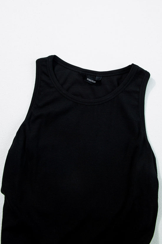 Black slim tank top with gathered sides