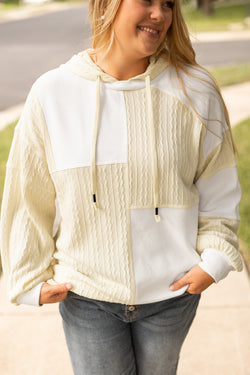 Plus Size Beige Textured Patchwork Stitched Hoodie