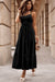 Long black crushed dress bare back with bodies on several levels