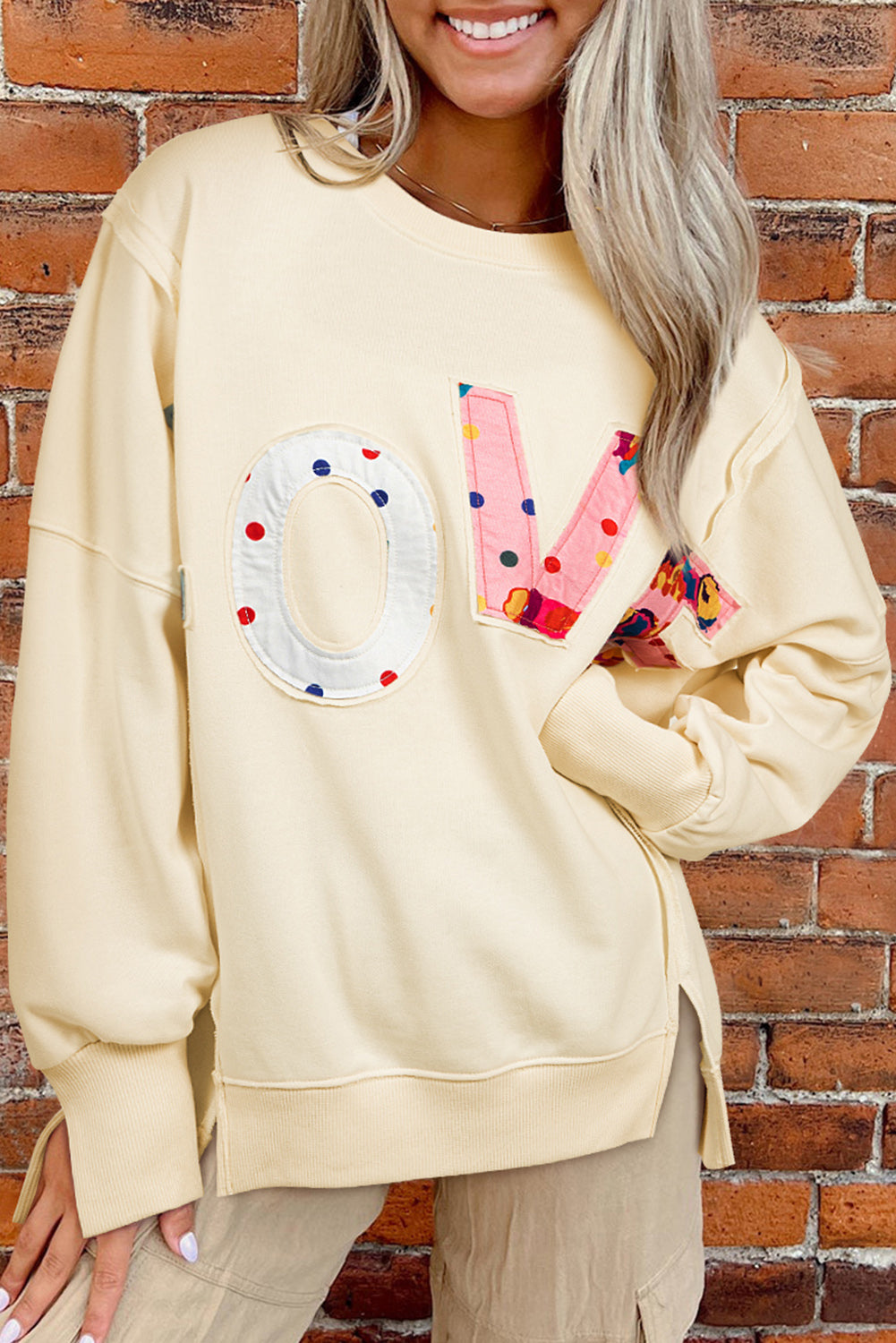 Sweat-shirt oversize graphique LOVE PATCH abricot