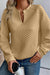 Khaki long-sleeved quilted top with split collar