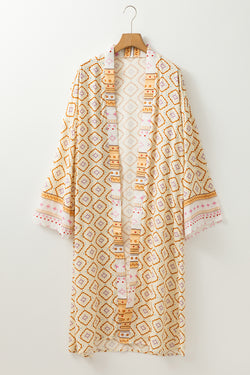 Long kimono with large geometric print bohemian geometric print