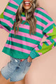 Pink striped and star patchwork crew neck sweatshirt