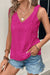 V -CHOLP -CHACK V -NECK y correas atadas con patrones de bordado rojo rosa