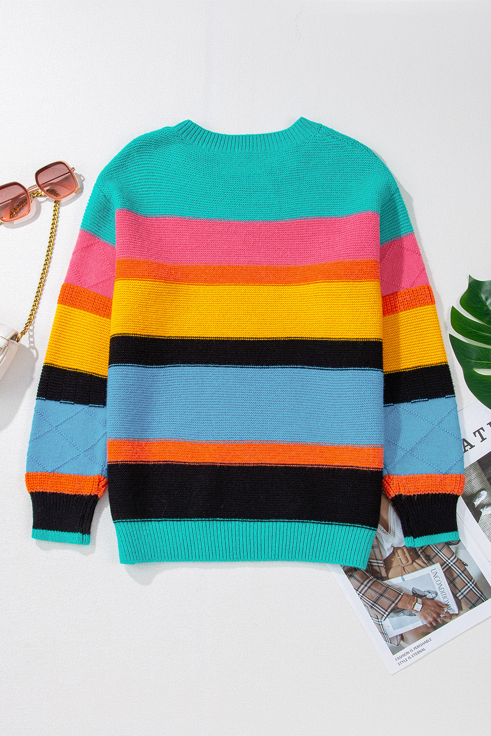 Yellow sweater with drooping shoulders and mixed textures color block