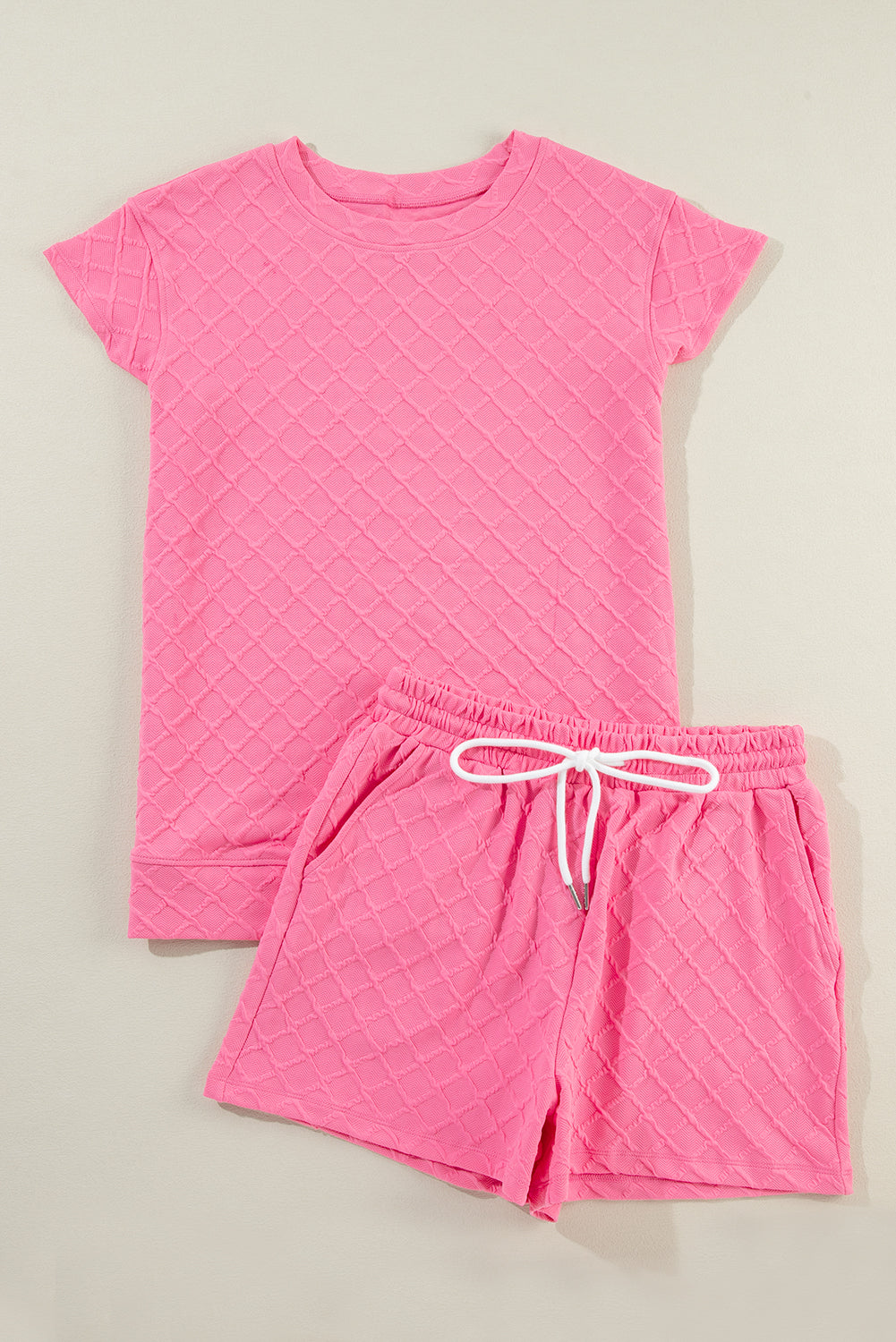 Sachet Pink Plaid Textured T-Shirt and Drawstring Shorts