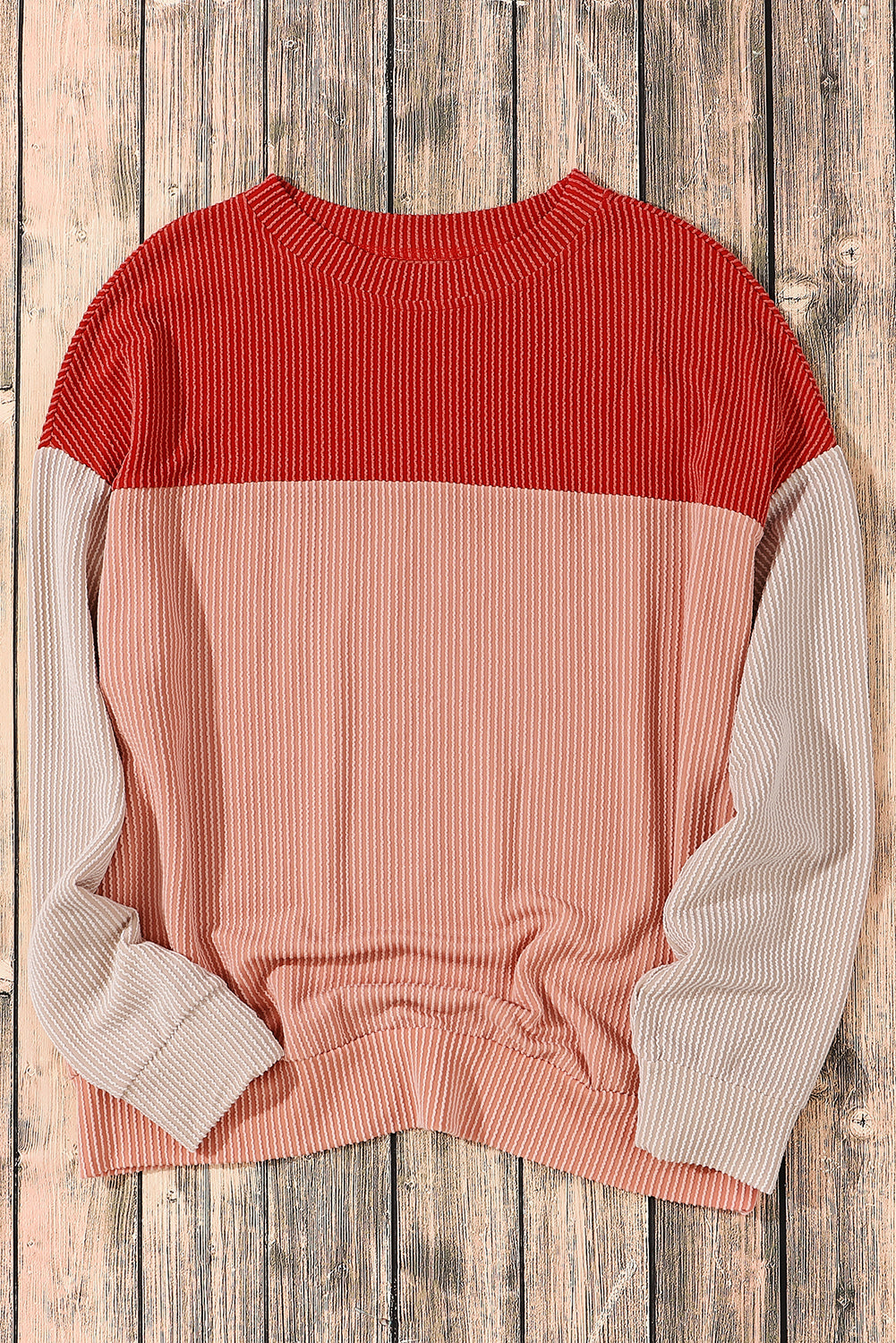 Fiery Red Color Block Long Sleeve Rimole Sliose