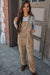 Khaki corduroy overalls with floral print