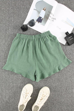 Green high waisted ruffled pocket shorts