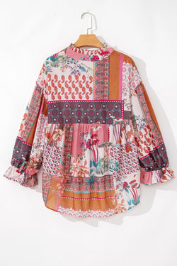 Patchwork bubble sleeve shirt *