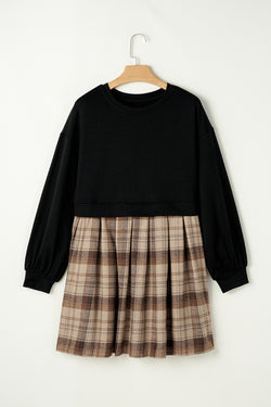 Mini-Robe Sweatshirt High Size Checkered and Black Patchwork *