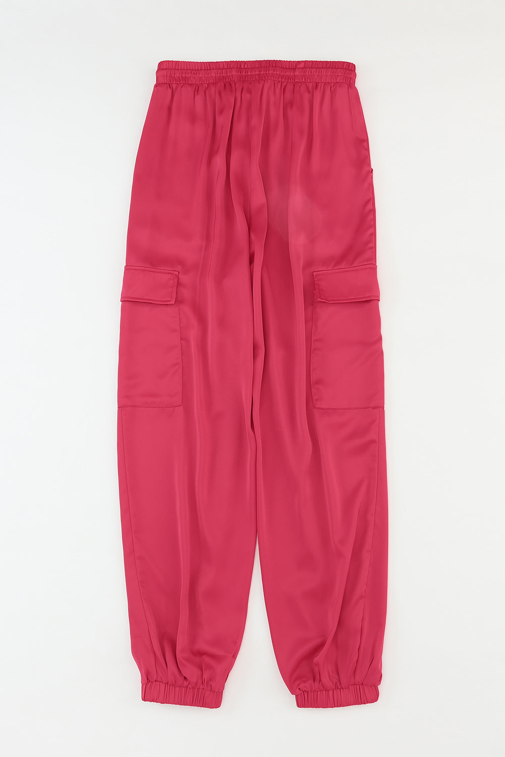 Pantalones de cintura elástica con cordón y bolsillos de satén rosa