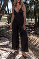 Black Wide Leg Camisole Jumpsuit Sexy High Waist V Neck