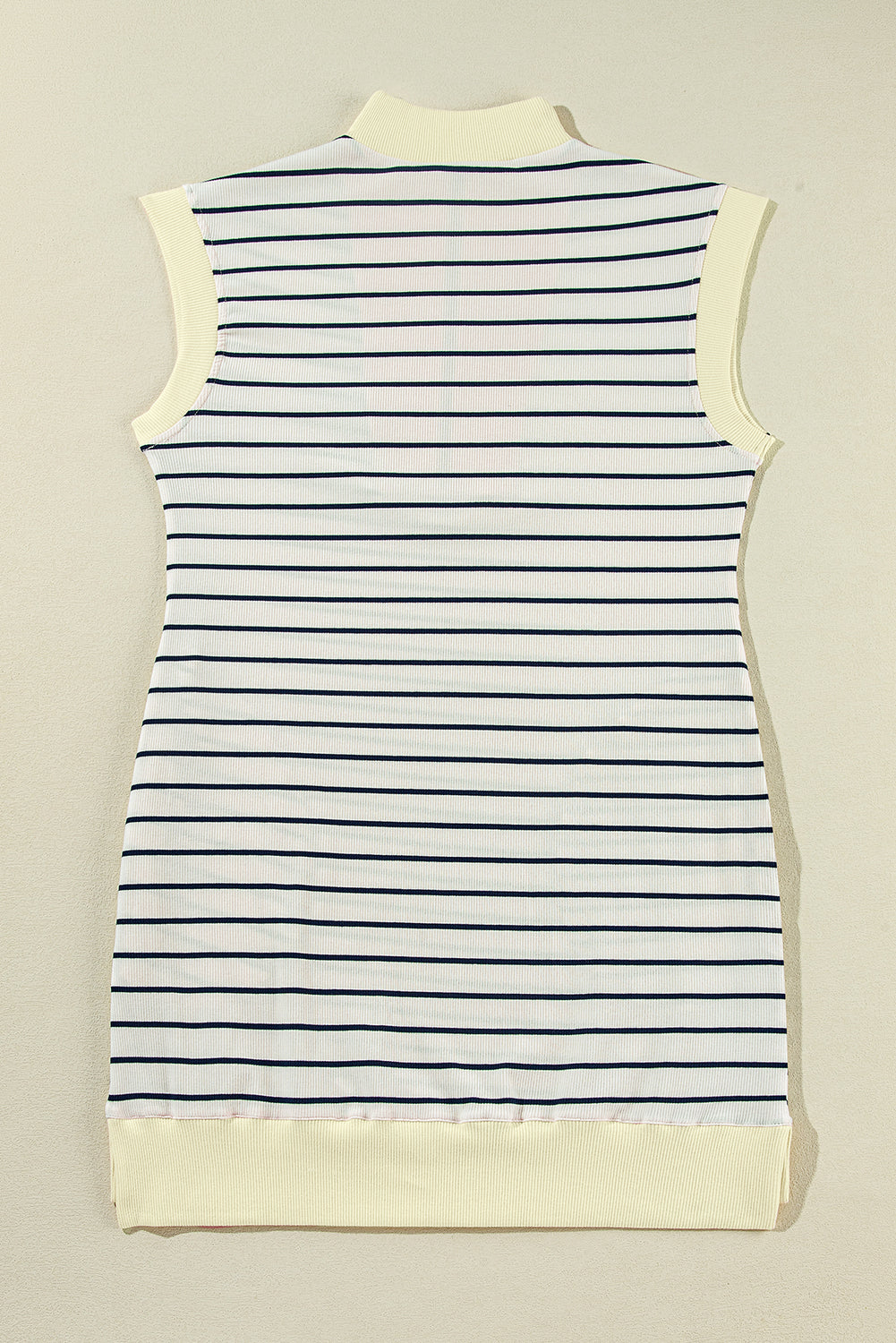 Blue Stripe Quarter Collared Collared manga mini vestido