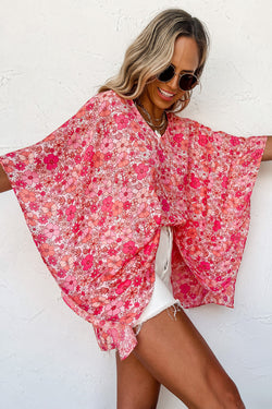 Chemisier style kimono rose à col en V *