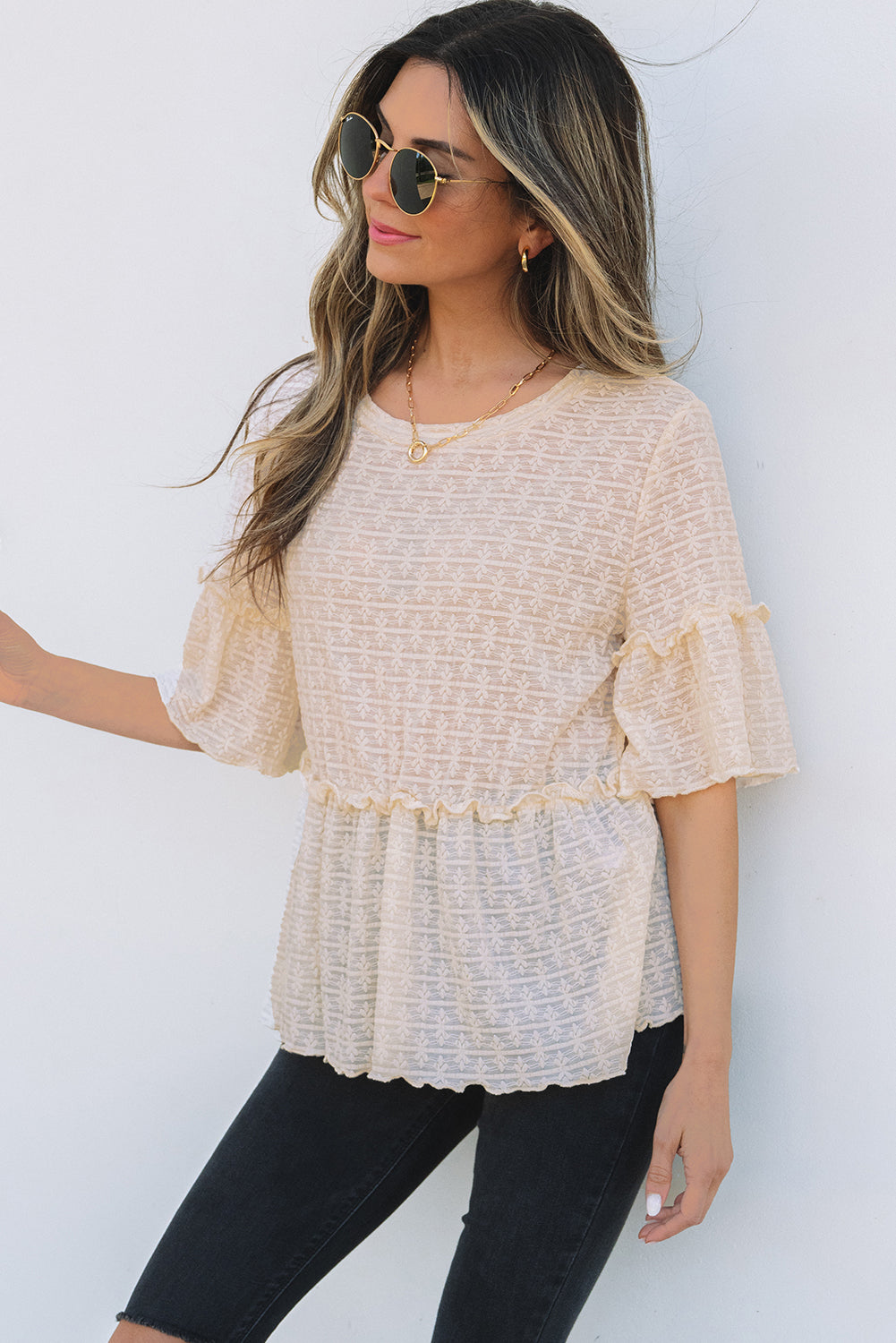 Beige blouse with short sleeves *