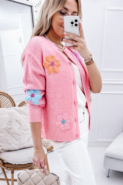 Cardigan Pink buttoned with floral pattern *