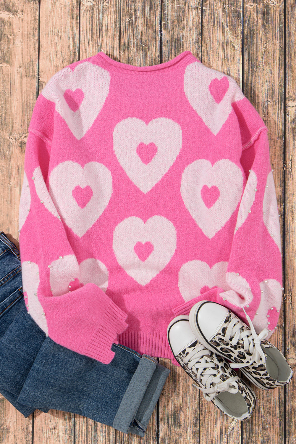 Bonbon Perle Perlen Heart Drop Schulterpullover