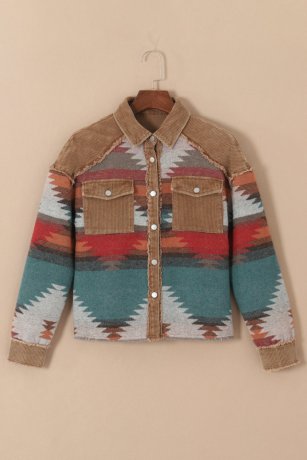 Camel Western Muster Patchwork Klappentasche Shacket