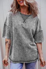 Camiseta de hombro sorprendida con hombros caídos y costuras expuestas, lavado de minerales, Filippin Gray