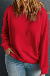 Racing Red Solid Crew Neck Drop Shoulder Sweatshirt Plus Size