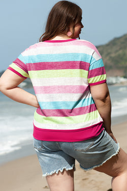 Alto Henley con mangas cortas en tejido texturizado con grandes rayas rosas