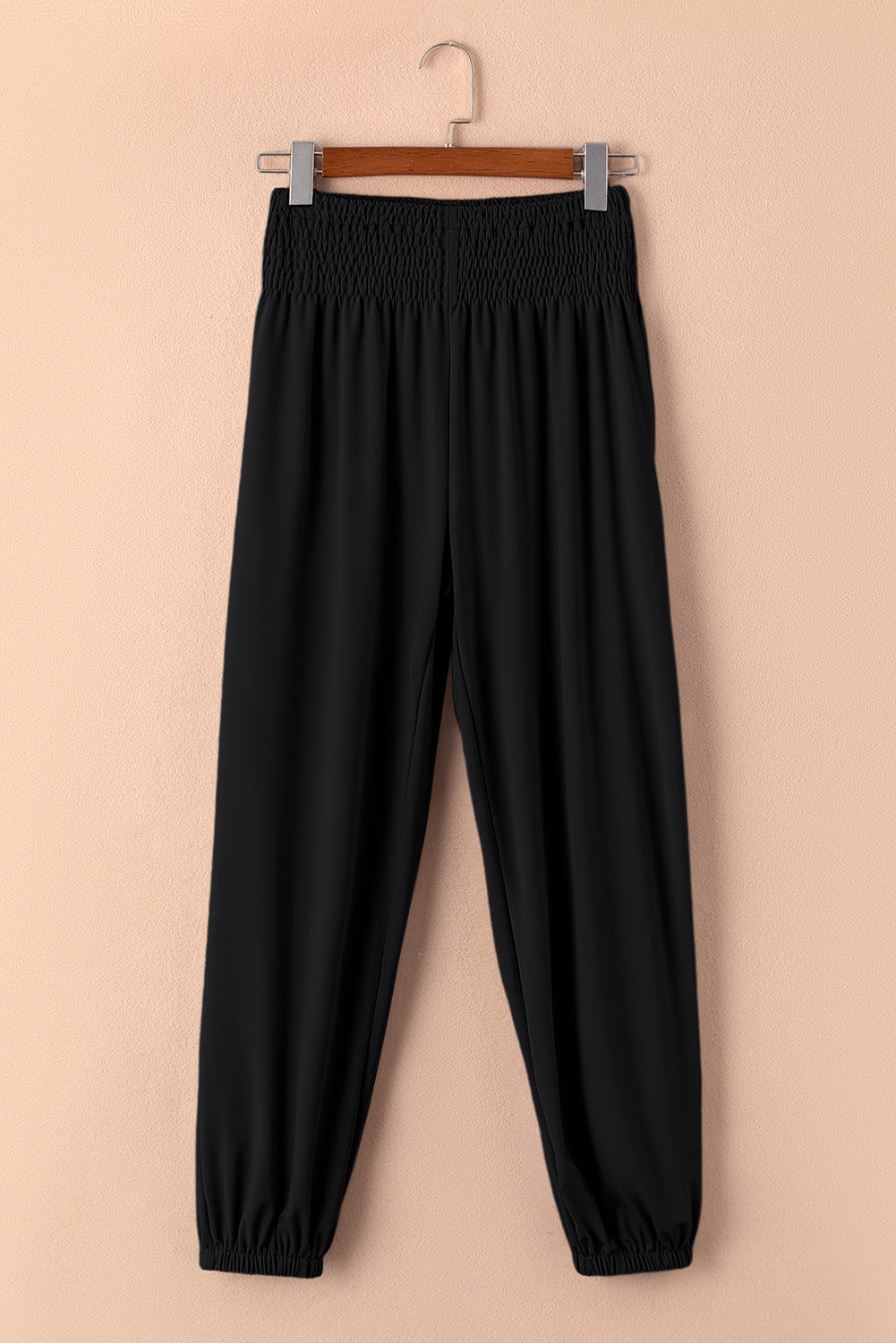 Pantalon de jogging taille haute smocké noir