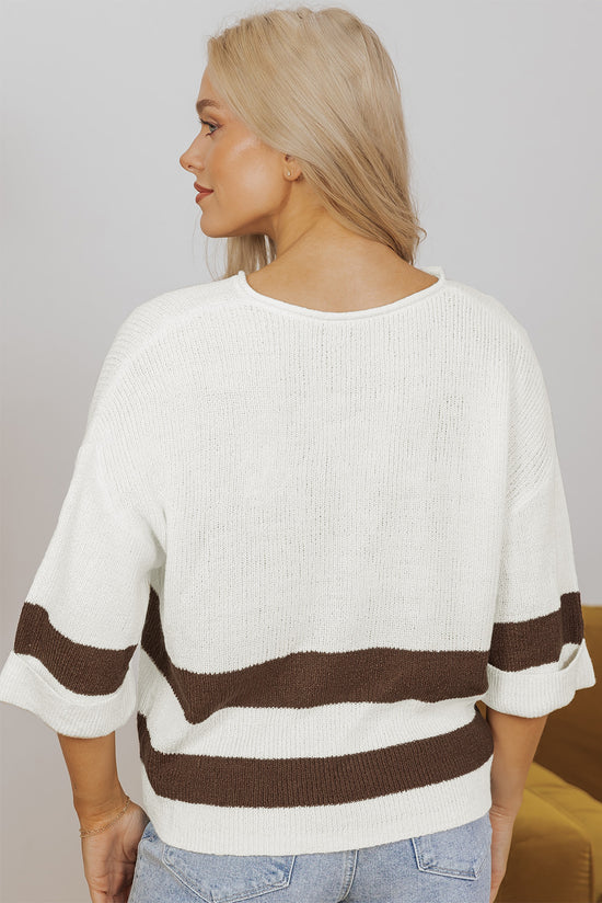 Short-collar-collar-collar t-shirt in notched and brown striped