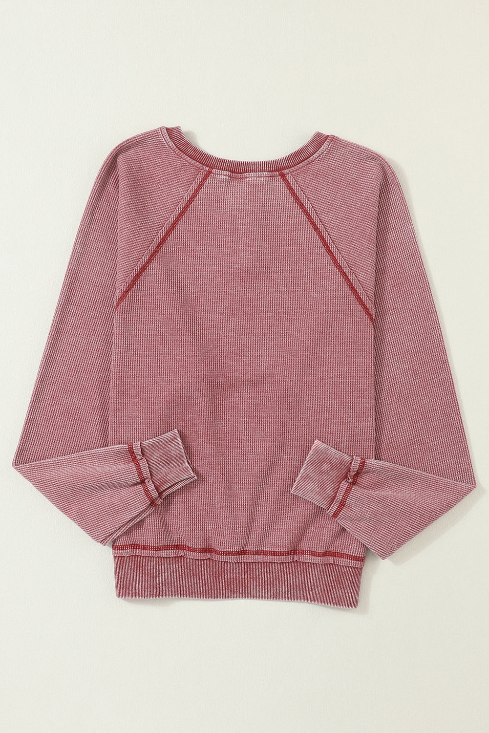 Sweat Henley à manches raglan en tricot gaufré rouge vif