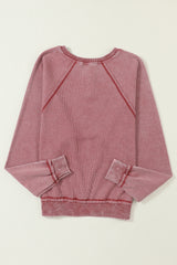 Sweat Henley à manches raglan en tricot gaufré rouge vif