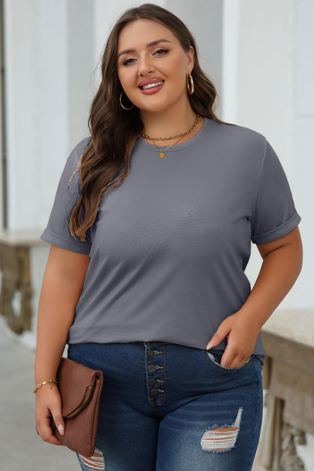 Dimplet gray t-shirt plain with round neck