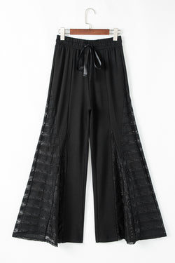 Pantalones de cintura grande y mosaicos en encaje bohemio negro *