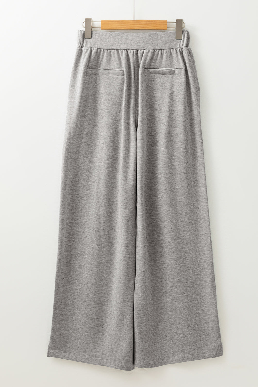 Pantalones casuales de punto de punto ancho de la pierna ancha de costura ancha gris medio